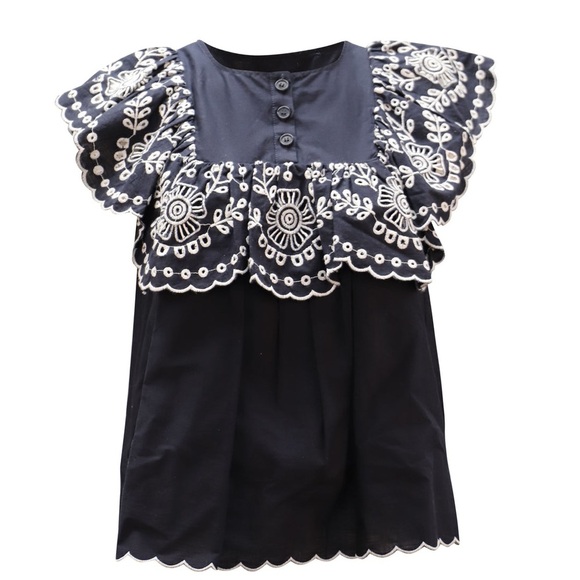 SEA NEW YORK Ruffled Broderie Anglaise Blouse In Navy Blue Cotton (101) - Picture 1 of 6